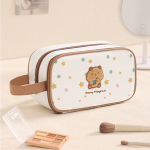 Portable Toiletry Bag Large Capacity Embroidered Makeup Storage Bag Rectangle Beige Pink Green Makeup Organizer - Product Image 1