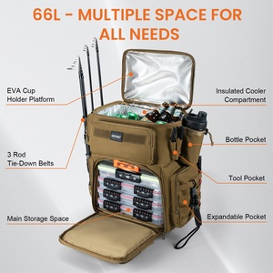 66l Rollende Tacklebox Met Koeler Grote Visserijtas Met Wielen Zoutwaterbestendige Rugzak - Product Image 3