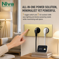 Prise murale standard européenne Niva Schuko avec 2 prises, interrupteur à bascule, panneau en acier inoxydable, 16A 250V, solution électrique domestique