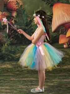 Robe de tutu arc-en-ciel pour filles HP, robe de fée aux fleurs pour enfants, costume d'ailes de papillon, robes de princesse pour enfants, vêtements de fête d'Halloween - Product Image 3