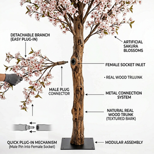 Arbre artificiel de <span class=keywords><strong>cerisier</strong></span> réaliste de luxe de 2,4 m, grand arbre floral <span class=keywords><strong>en</strong></span> soie rose/blanc avec tronc <span class=keywords><strong>en</strong></span> bois naturel pour décoration de mariage - Product Image 2