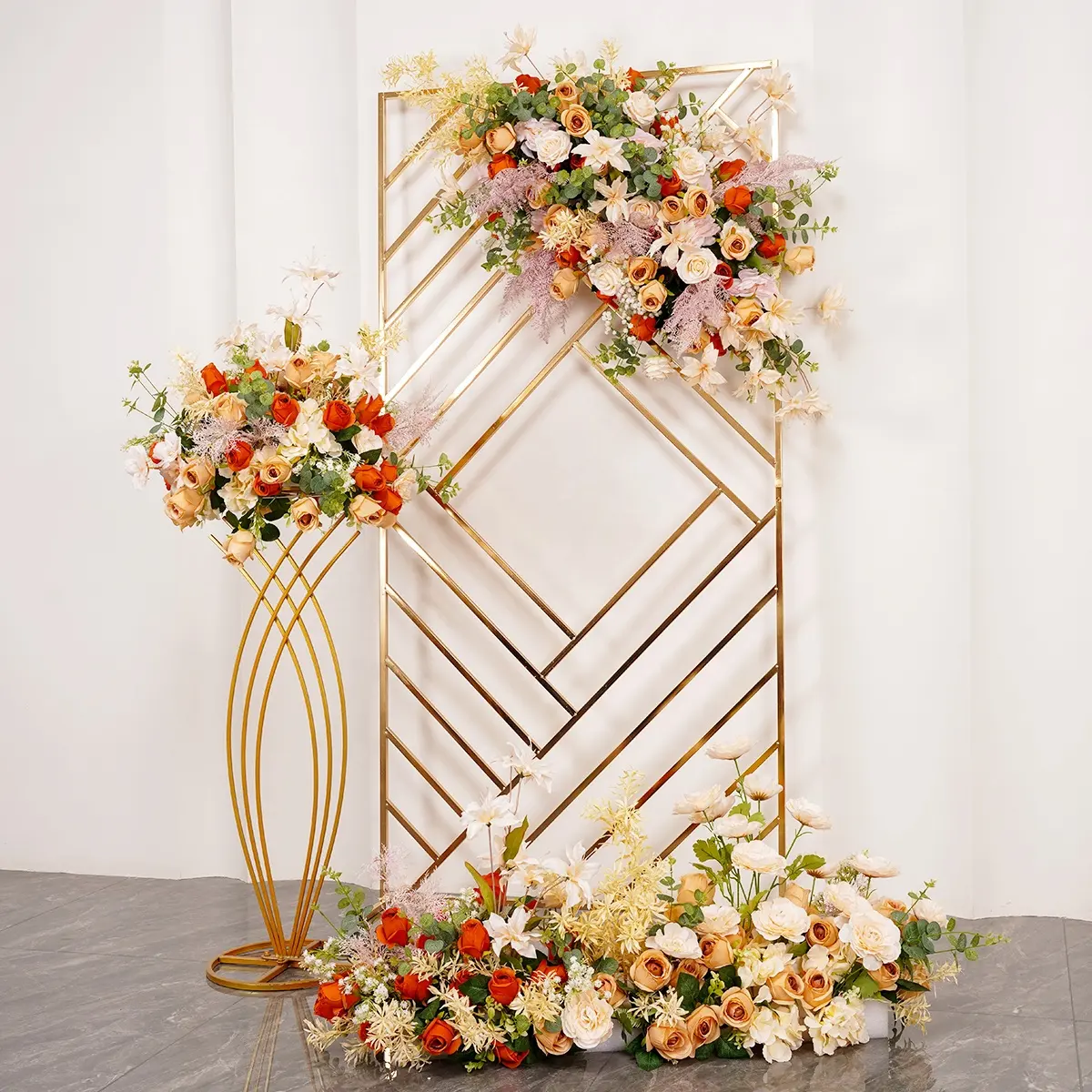 Fondo de arco de flores artificiales flores de arco de boda para decoración de boda, fila de flores de boda