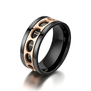 Vintage Hochzeits-Ringe mit Römischen Ziffern, Stapelbar, 18K Vergoldeter Edelstahl, Kristall-Spinner-Ringe, Modischer Drehring für Herren - Product Image 5