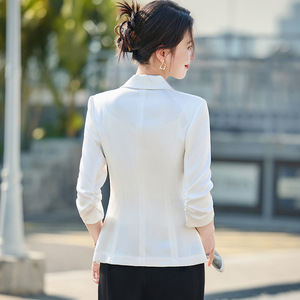 Women's White Blazer Three Quarter Sleeve Slim Fit Solid Color Breathable No Wrinkle Treatment Spring Summer 2025 - Product Image 4