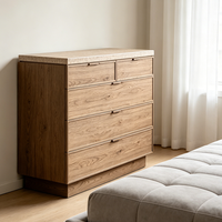Commode à 5 tiroirs moderne en bois massif avec finition lisse et cadre en pierre, fermeture douce, pour chambre d'hôtel