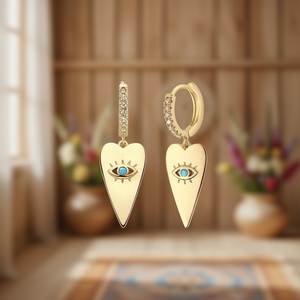 Pendientes Colgantes Corazón Dorado E3314 con Incrustaciones de Zirconia Ojo Turco para Mujer, Joyería de Moda, Aleación Chapada en Oro - Product Image 2