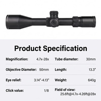 Lunette de visée tactique Bowei 4.7-28X50 FFP OEM/ODM avec réticule de chasse, illumination rouge et parallaxe latérale