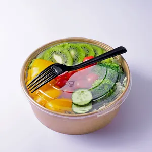 Tigela de papel kraft descartável para sopa e salada de macarrão ecológico