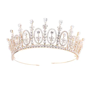 Cunyan-corona de boda de lujo con zirconia, Tiara nupcial, corona para desfile Miss Universo, chapado en platino/oro