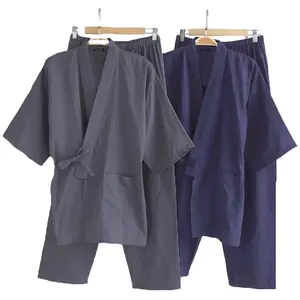 Herren Kimono Pyjamas Sets Männlichen Robe Kleid 2 Teile/satz Bademantel Nachtwäsche Lose Mann Baumwolle Bequeme Pyjamas Sets