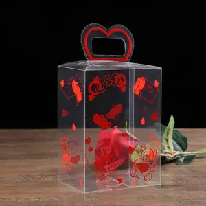 Luxury Clear Tall Transparent Flower Cake Candy Box With Carton Printed And Plastic Love Shape Handle