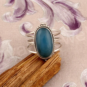925 Sterling Silver Fabriqué À La Main Femmes Éternité Mariage Fine Bague Solide Glace Bleu Calcédoine Lunette Réglage Diamant Vermeil Rhodium - Product Image 1