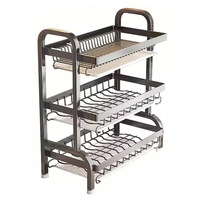 Organisateur de Plan de Travail de Cuisine Multifonctionnel en Acier au Carbone, Étagère de Rangement Double Couche pour Vaisselle, Boîte à Baguettes