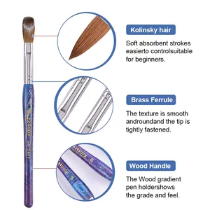 Pincel Profesional para Uñas de Acrílico Kolinsky 100% Puro, Mango de Bambú, Punta Delineadora, Férula Rizada para Gel UV, Escultura de Uñas, DIY - Product Image 3