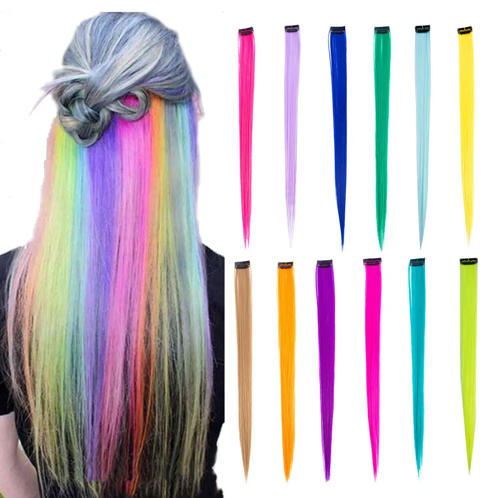 Groothandel Clip In Hair Extensions Straight Haarstukje Multi-Kleuren Party Hoogtepunten Clip In Synthetische Hair Extensions