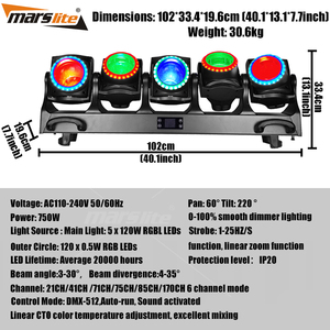 2025 Phổ Biến Nhất Di Chuyển Đầu Ánh Sáng 5X120W <span class=keywords><strong>LED</strong></span> Di Chuyển Đầu Ánh Sáng Sân Khấu Tổ Chức Sự Kiện Câu Lạc Bộ Disco Luces DJ Đèn - Product Image 3