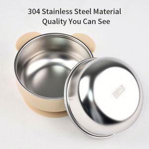 New 2026 304 Stainless Steel Toddler Bowl Removable Silicone Suction Sleeve Non Slip Double <b>Wall</b> Insulated Baby Feeding Set - Product Image 4