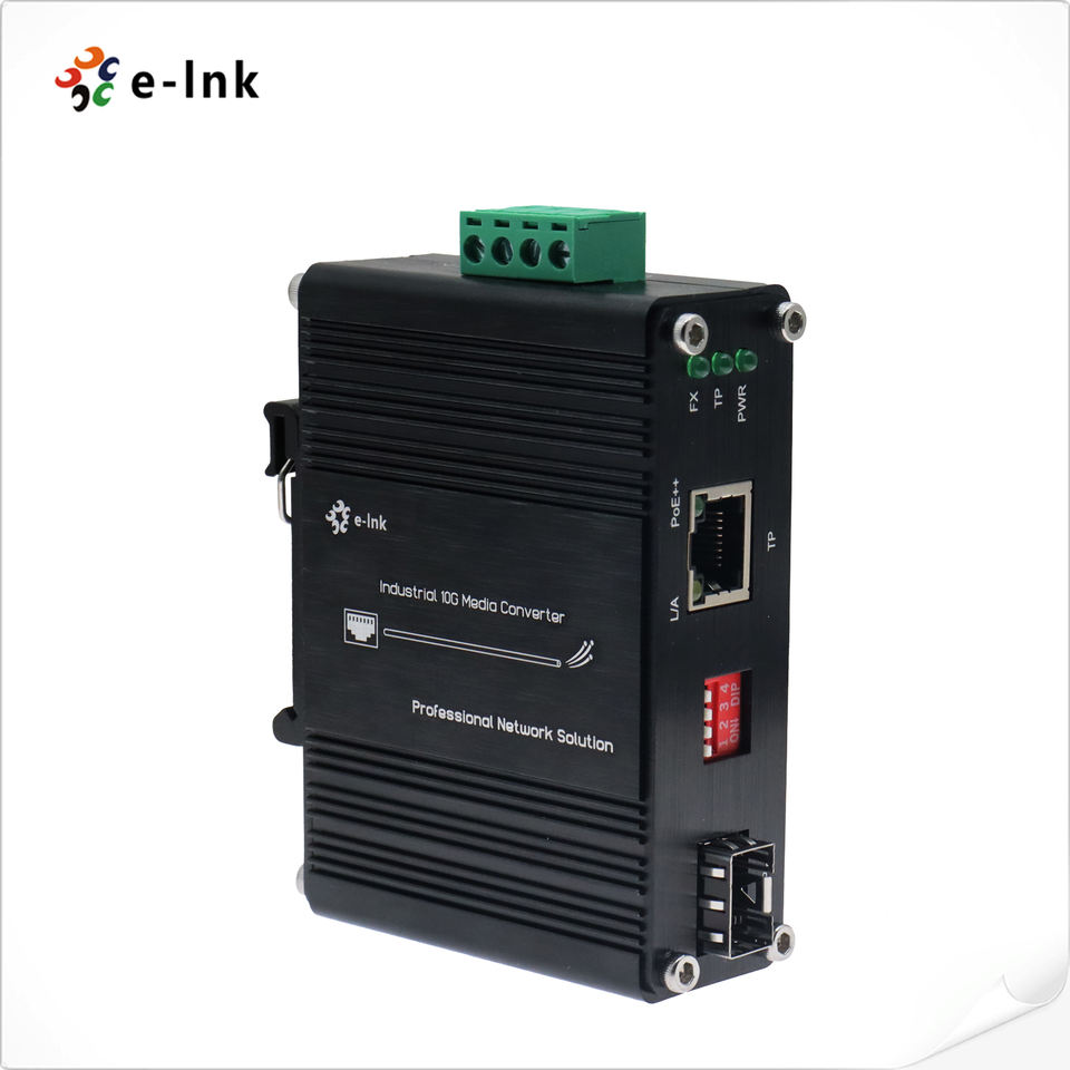 Mini Industrial 10G/5G/2.5G/1G/100M 802.3at to 10GBASE-X SFP+ Media Converter with POE Stock Available