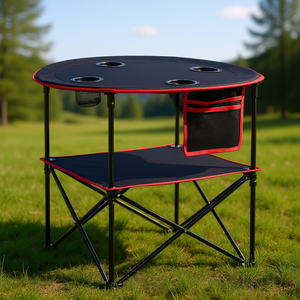 Mesa Plegable Portátil para Exteriores de 28 Pulgadas, Mesa Redonda de Tela Oxford para Acampar y Hacer Picnic con 4 Portavasos - Product Image 2