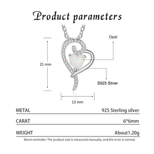 Hot Sale Exquisite S925 Sterling Silver Heart <b>Opal</b> Pendant <b>Necklace</b> Women's Trendy Wedding Birthday - Product Image 2