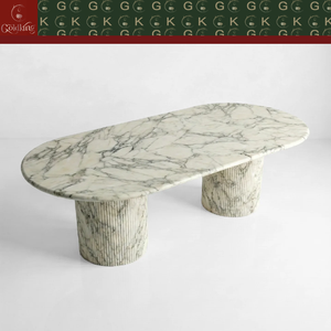 GOLDKING Arabescato Marble Oval Dining Table Set Luxury Stone Dining Table Fluted Pedestal for Villa <strong>Hotel</strong> <strong>Restaurant</strong> - Product Image 2