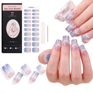 New Arrival UV Gel Nail <strong>Strip</strong> Blue-Pink Gradient Smiling Cat's Eye Design Semi-Cured Nail Gel <strong>Strips</strong> - Product Image 1