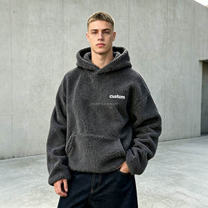 Maßgefertigter Herren Sherpa Fleece Crop-Hoodie mit Frottee-Stickerei, Kapuzenpullover, Streetwear, Winter-Warmer Flauschiger Hoodie für Männer - Product Image 3