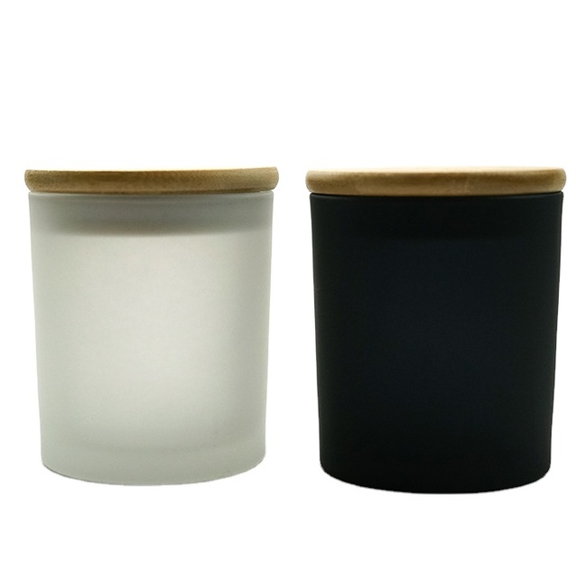 15oz Frosted Empty Glass Candle Jar with Wooden Lid Glass Candle Jars