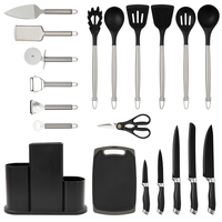 Ensemble de vaisselle 20 pièces en silicone avec manche en acier inoxydable et seau de rangement en acier inoxydable pour la cuisine