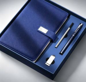 Custom Luxury PU Leather <b>A5</b> Journal <b>Notebook</b> and Pen Gift Stationery Set Wholesale Promotional Business Diary With USB Drive - Product Image 4