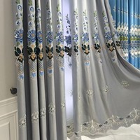 Cortinas Opacas con Bordado de Hojas Doradas Estilo Chino, Material de Poliéster, Motivos Florales, para Ventanas de Baía/Hasta el Suelo, Sala de Estar