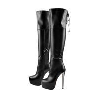 Bottes au-dessus du genou en similicuir pour femmes, talons aiguilles plateforme avec détails à lacets