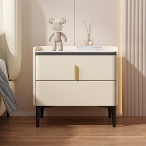 Minimalist Modern <b>Bedside</b> <b>Table</b> With <b>Marble</b> Top And Two Drawers For Bedroom Use - Product Image 2