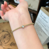 Bracciale Elastico Minimalista con Perle Rotonde Lucidate e Diamanti Coltivati in Laboratorio in Oro Giallo 18K, Gioielli Raffinati per Donne