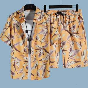 Pareja Traje de playa Camiseta Hombres Pantalones cortos casuales de <span class=keywords><strong>dos</strong></span> piezas y camisa Impresión personalizada al por mayor Conjunto de verano a juego Camiseta de hombre - Product Image 2