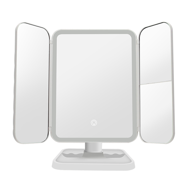USB Charging Tri-fold Led Dressing Vanity Mirror Screen Touch LED Mirror Folding 3 Way Vanity Makeup Mirror