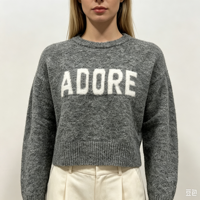 Pull-over en tricot gris décontracté à manches longues, épais et chaud, de haute qualité, personnalisé, en jacquard, Emilia Undefined, OEM & ODM, pour l'hiver