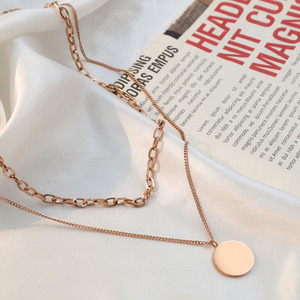 Double Layer Rose Gold Necklace With Round Pendant For Women Fashion Clavicle Chain Jewelry - Product Image 4