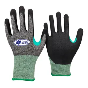NMSAFETY 18 Gauge Cut Resistant A5 Cut E Sandy Nitrile Coated Gloves with Thumb Saddle Touchscreen Work Gloves