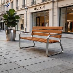 Banco de Teca Moderno para Paisajes Urbanos con Estructura de Acero Inoxidable, Asientos Públicos Duraderos para Exteriores, Impermeables, para 4 Personas - Product Image 4