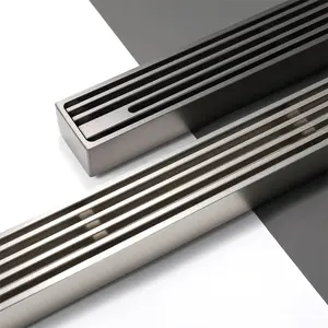 Maxery High-end Solid Brass Long Linear Floor Drain Strong Drainage Anti-order Shower Drain Gun Grey/Satin Nickel