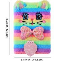 Cuaderno de Peluche con Diseño de Gato, Conejo y Zorro para Niñas, Cuaderno Kawaii con Colgante de Gatos Peludos, Agenda Diaria, Diario, Bloc de Notas, Papelería