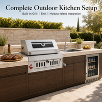 Barbecue au charbon de bois autoportant en acier inoxydable 304 robuste avec capot pour patio extérieur, jardin et cuisine