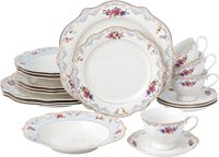 Service de table 20 pièces en porcelaine fine avec design moderne doré, compatible lave-vaisselle