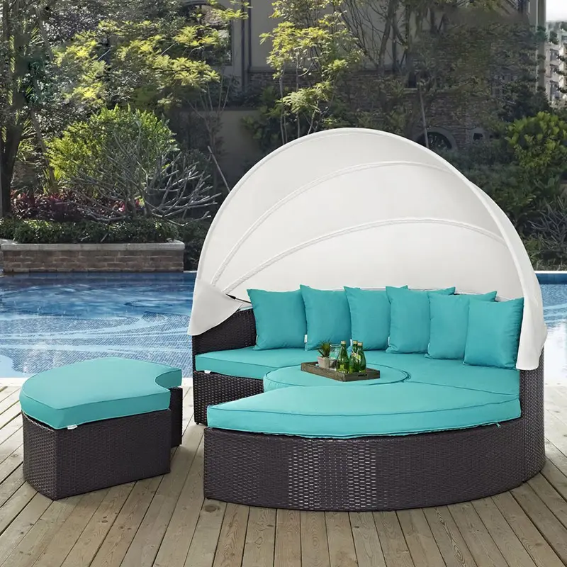 سرير كبير مستدير من الخوص للأماكن الخارجية مناسب للحديقة والشاطئ ومرآة البحر كرسي من الخيزران أريكة