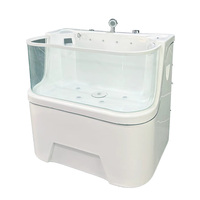 Baignoire de toilettage pour animaux en verre enveloppant, baignoire pour chien en acrylique avec jets d'eau massants et lumière LED pour salon d'animalerie