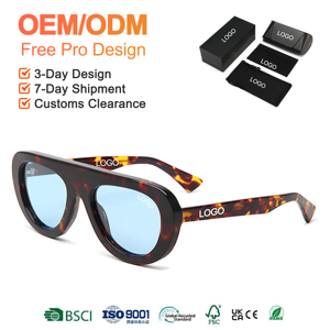 Lunettes de soleil surdimensionnées en acétate avec logo personnalisé OEM, monture écaille de tortue, verres bleus, protection UV400, style rétro, vente en gros pour hommes et femmes - Product Image 1