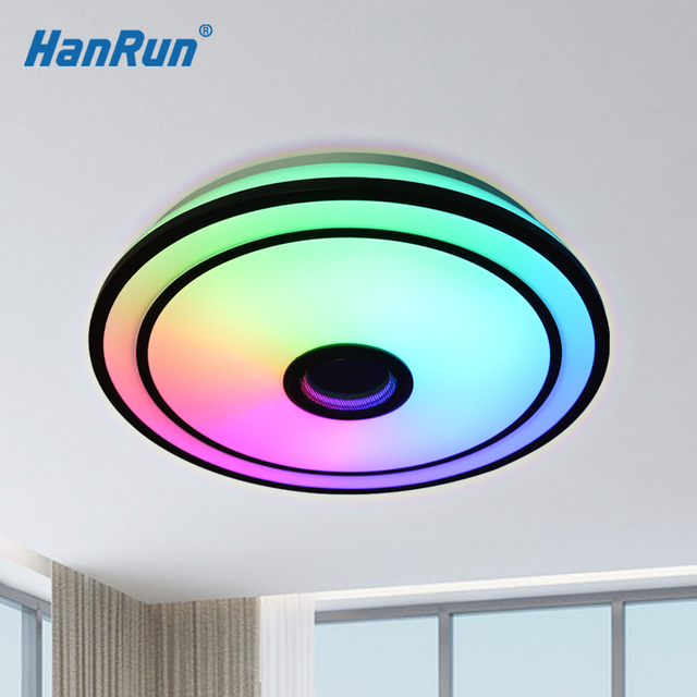 Speaker App Music RGB Smart Remote Flush Lamp Fixture Surface Mounted Modern Dimmable Round Bedroom Led Ceiling Light