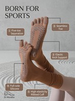 Chaussettes tendance à cinq doigts pour yoga et pilates, style ballet, antidérapantes, en coton écologique, pour femmes, fitness, barre, danse, entraînement