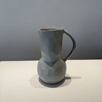 Vase en céramique fait main ARM LVG Wabi Sabi en grès et porcelaine, forme de gourde, gris foncé mat, avec poignée, pour décoration florale de table
